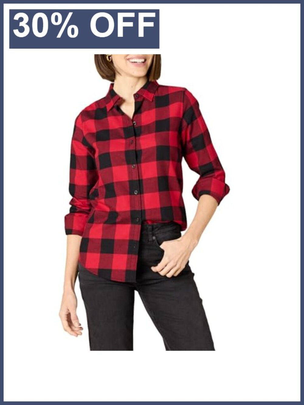 Women's Regular-Fit Long-Sleeve Lightweight Cotton Brushed Flannel Shirt